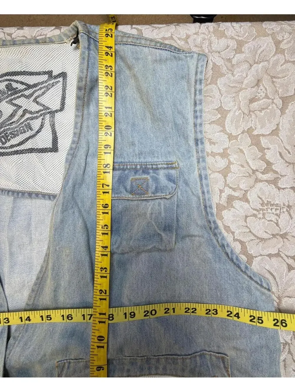 JACKET Vintage Light Wash Denim Utility Vest with Multiple Pockets